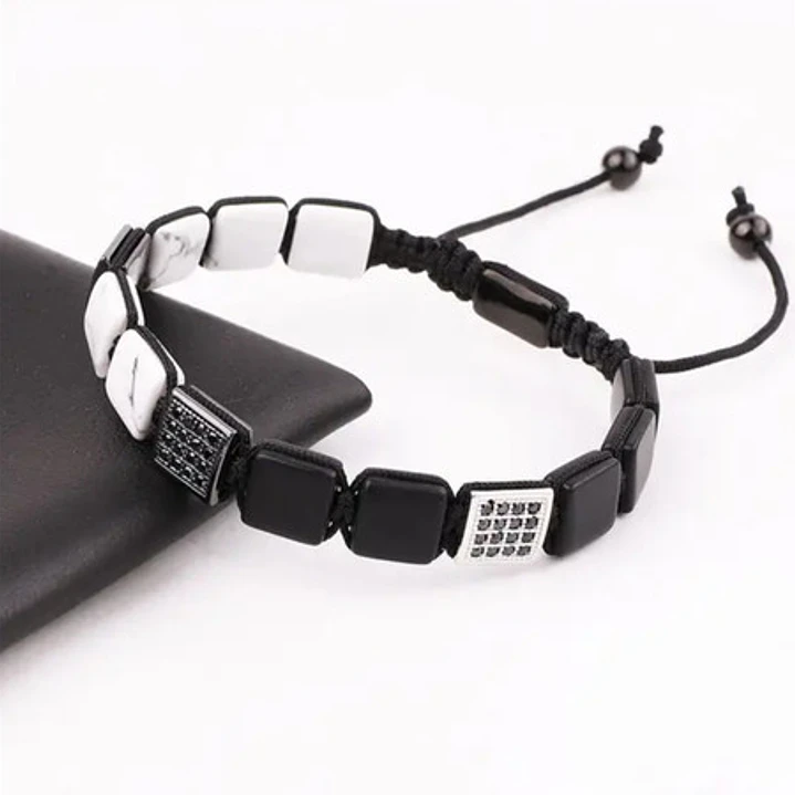 Pulsera Piedras Naturales, Square Howlita, Macramé Ajustable 3