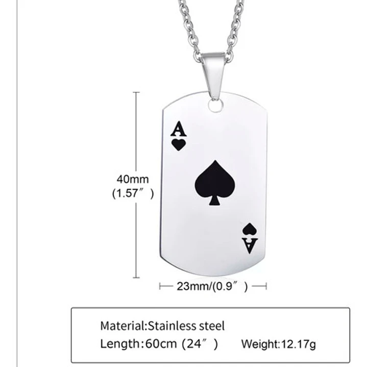Collar Placa Minimalista Póker, Acero Inoxidable, Hombre 4