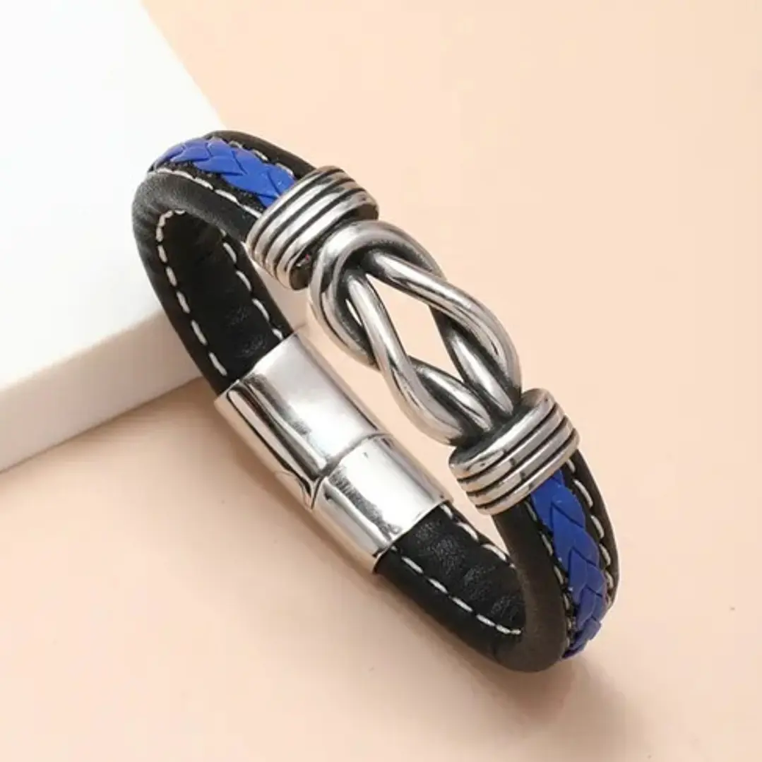 Pulsera Cuero Blue Braid, Cierre Magnético, Hombre 2