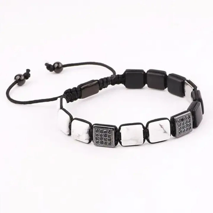 Pulsera Piedras Naturales, Square Howlita, Macramé Ajustable 4