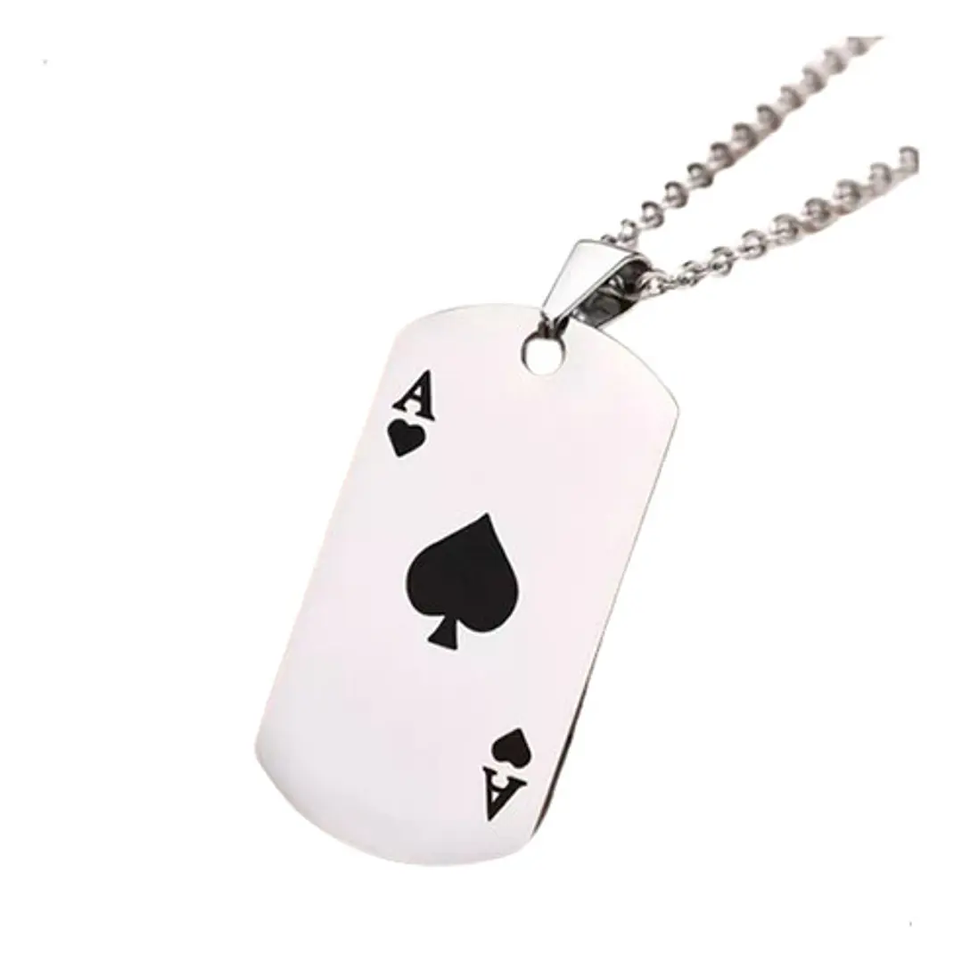 Collar Placa Minimalista Póker, Acero Inoxidable, Hombre 5