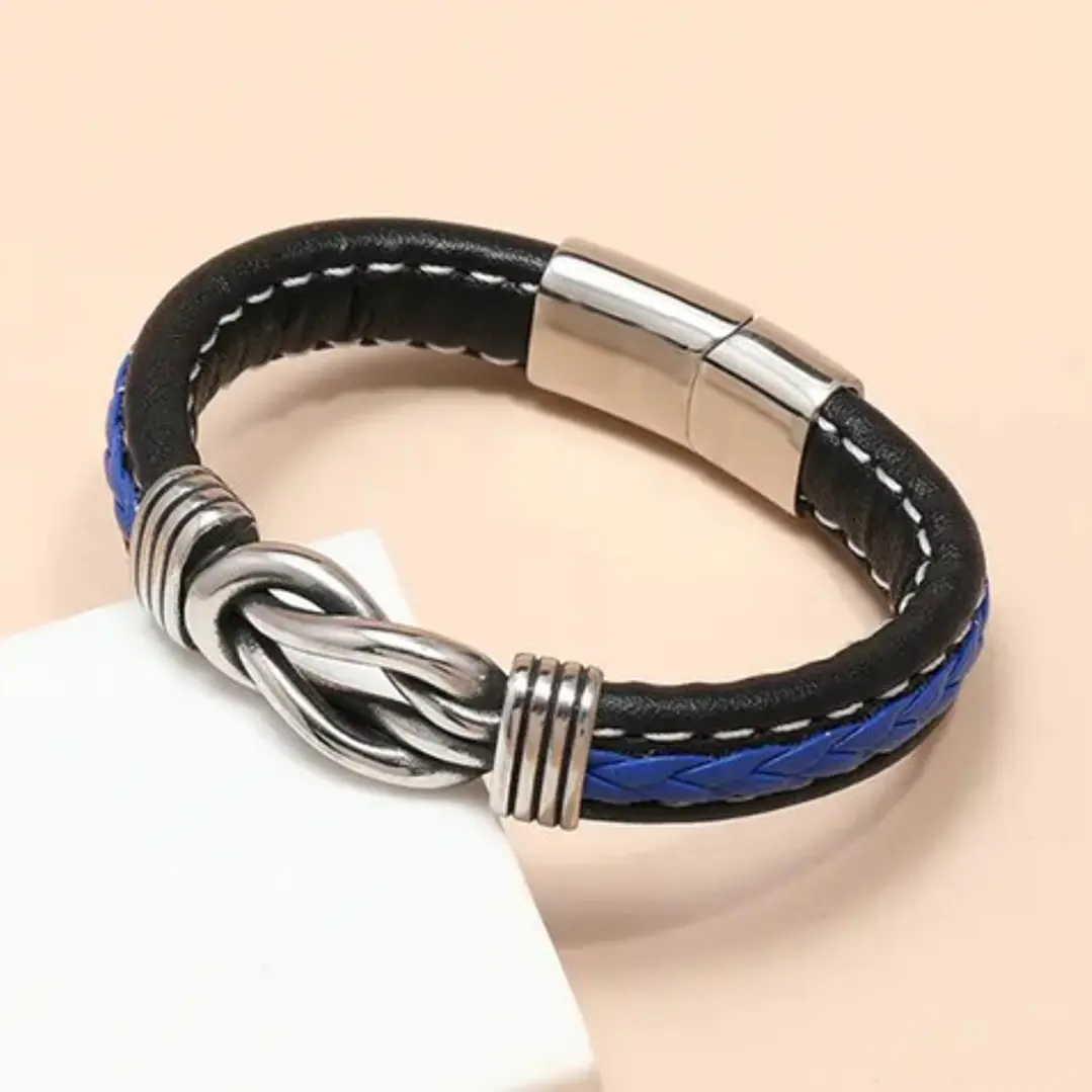 Pulsera Cuero Blue Braid, Cierre Magnético, Hombre 3