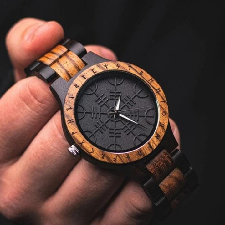 Reloj Vikingo Aegishjalmur Negro, Madera Bambú, Hombre 5