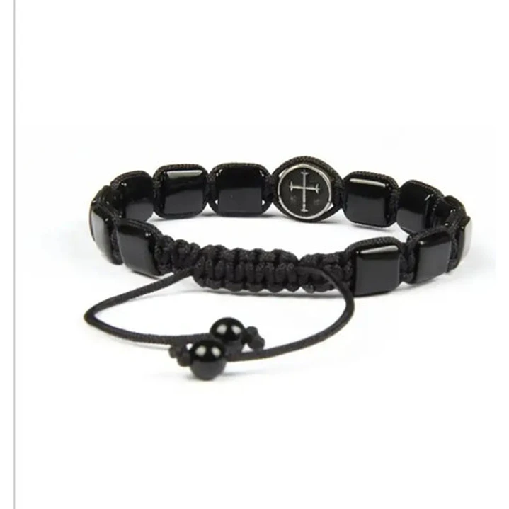 Pulsera Piedras Naturales Cross And Onyx Square, Macramé 2