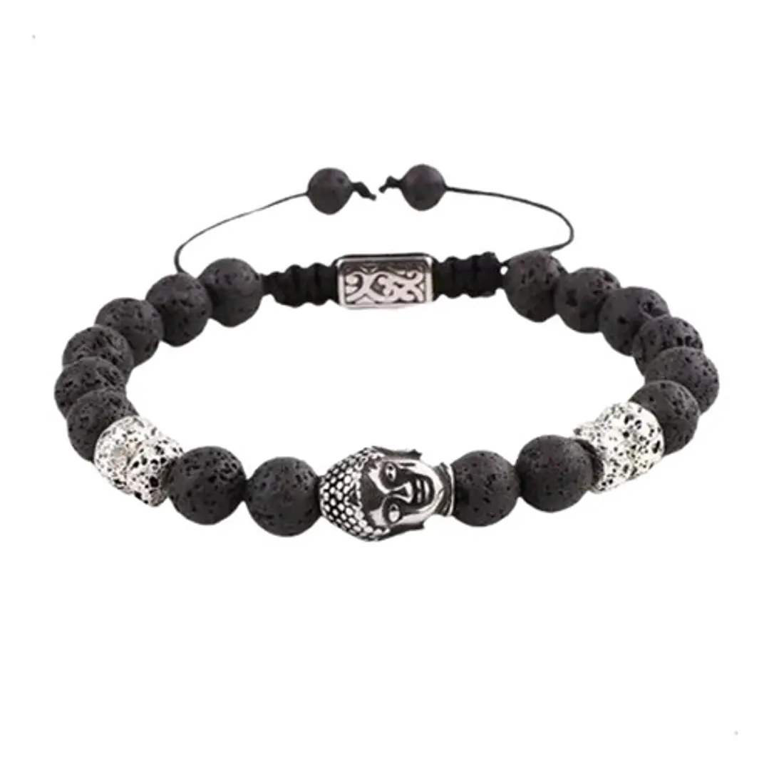 Pulsera Piedras Naturales, Lava, Buda, Macramé Ajustable 1