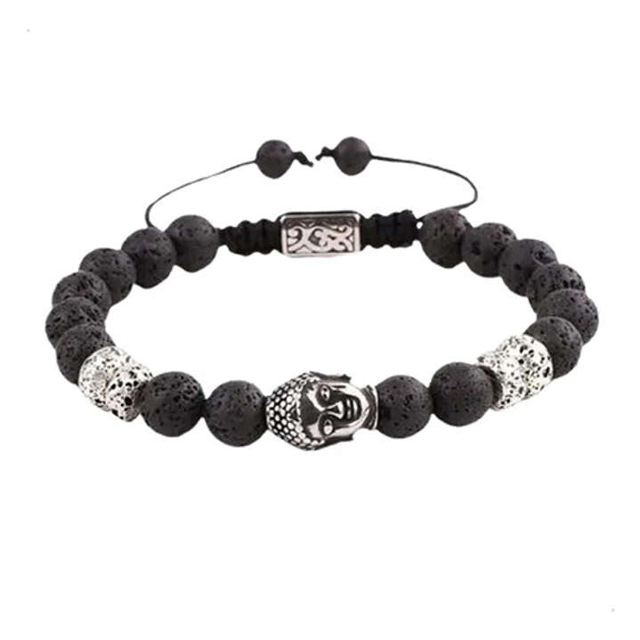 Pulsera Piedras Naturales, Lava, Buda, Macramé Ajustable 1
