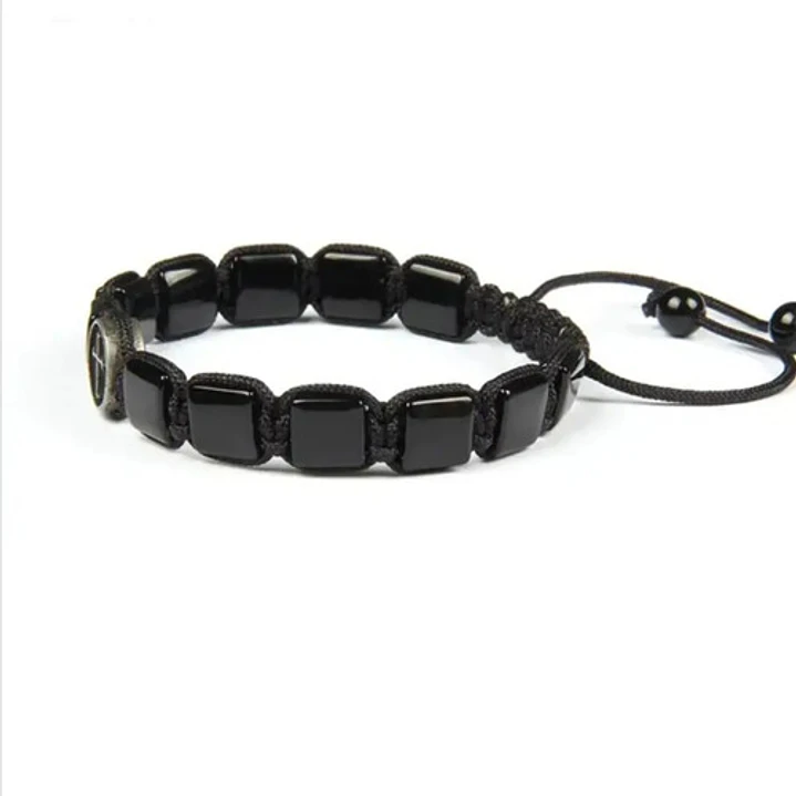 Pulsera Piedras Naturales Cross And Onyx Square, Macramé 3