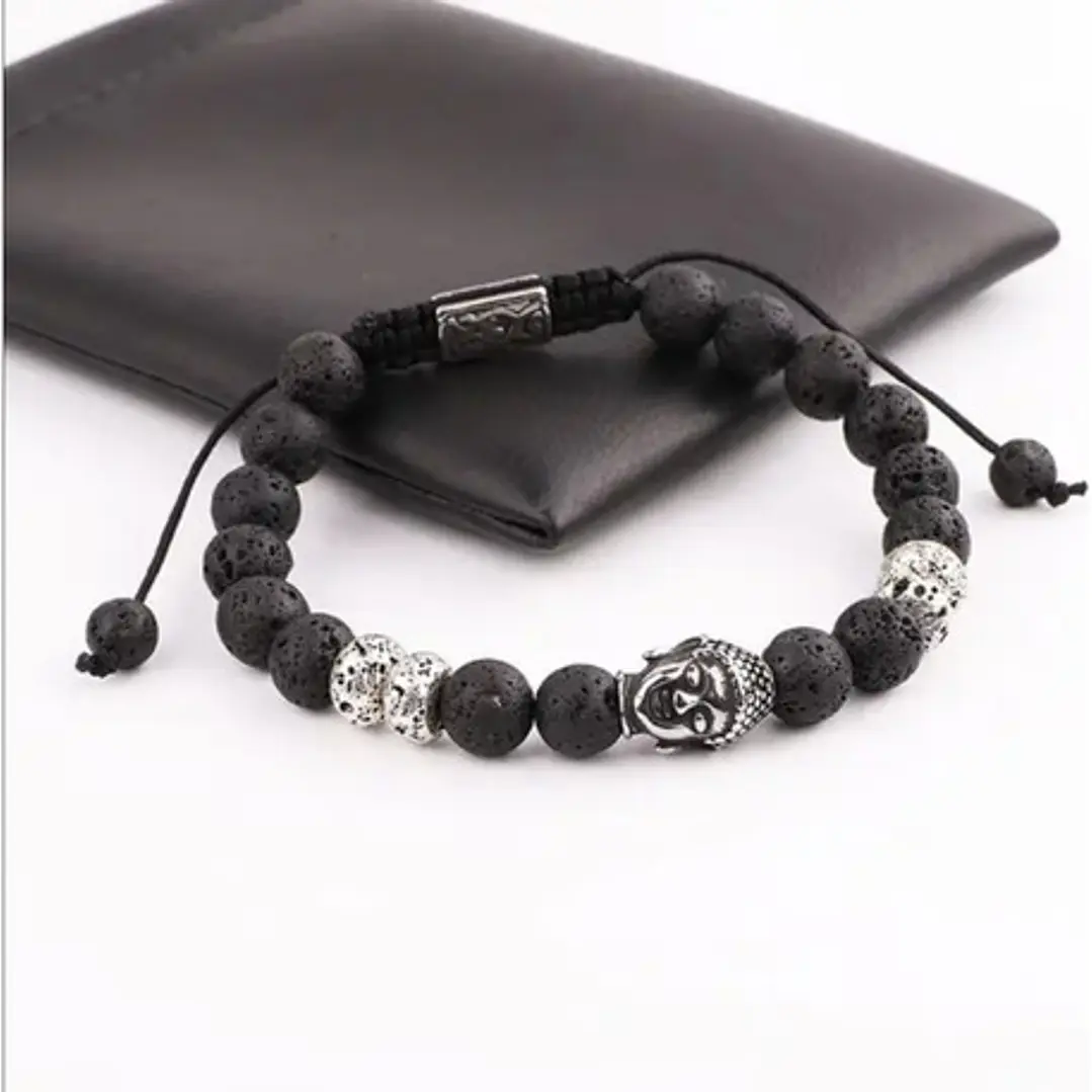 Pulsera Piedras Naturales, Lava, Buda, Macramé Ajustable 2