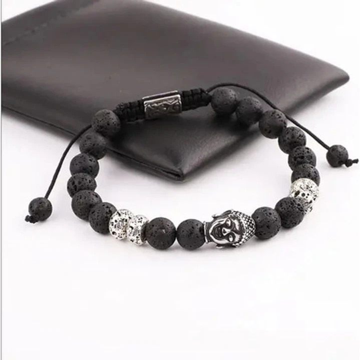 Pulsera Piedras Naturales, Lava, Buda, Macramé Ajustable 2