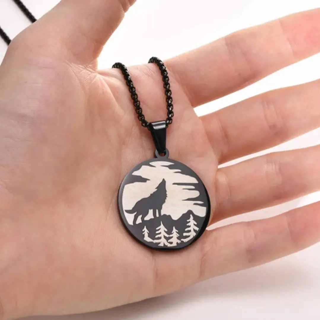 Collar Lobo, Acero Inoxidable, Hombre 2