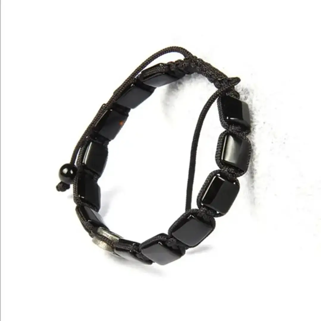 Pulsera Piedras Naturales Cross And Onyx Square, Macramé 4