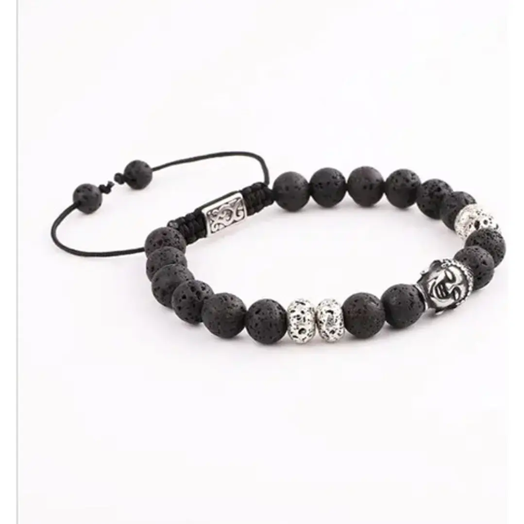Pulsera Piedras Naturales, Lava, Buda, Macramé Ajustable 3