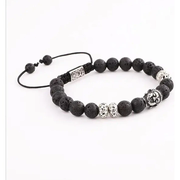 Pulsera Piedras Naturales, Lava, Buda, Macramé Ajustable 3
