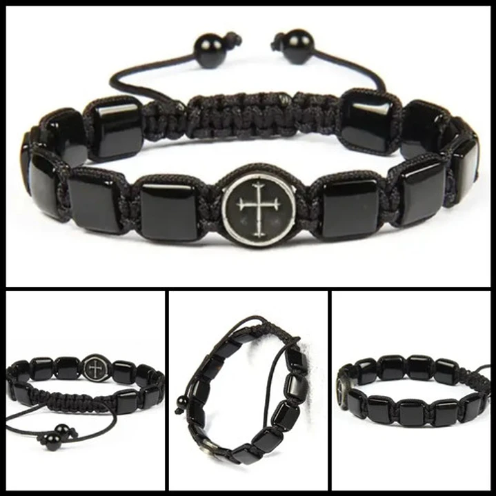 Pulsera Piedras Naturales Cross And Onyx Square, Macramé 5