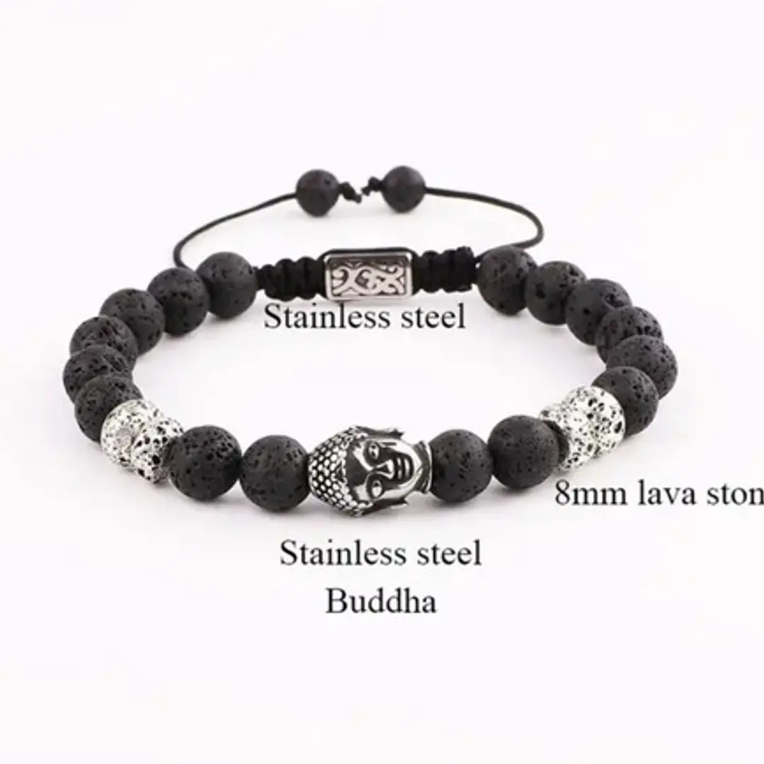 Pulsera Piedras Naturales, Lava, Buda, Macramé Ajustable 4