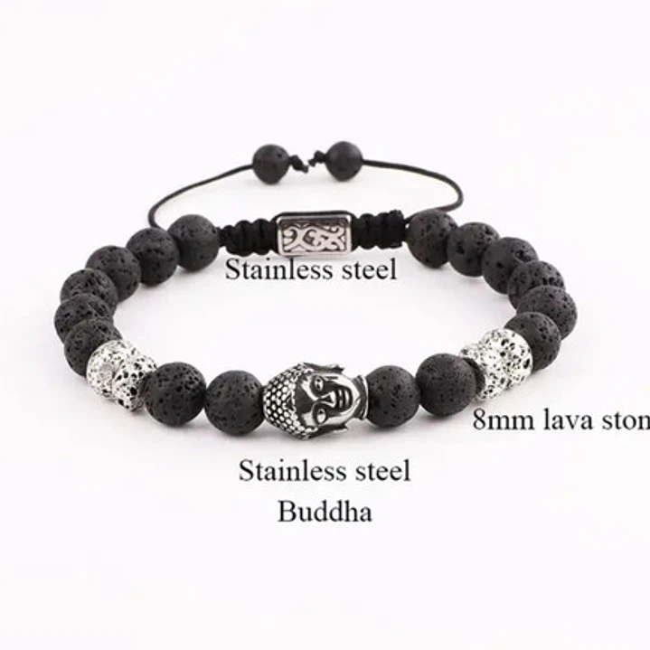Pulsera Piedras Naturales, Lava, Buda, Macramé Ajustable 4