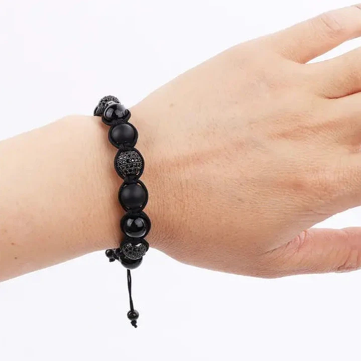 Pulsera Piedras Naturales, Ónix Y Micro-zircones, Ajustable 2