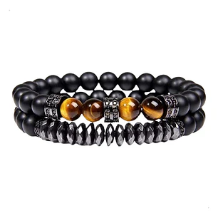 Conjunto Pulseras Ónix, Hematita, Ojo Tigre, Micro-zircones