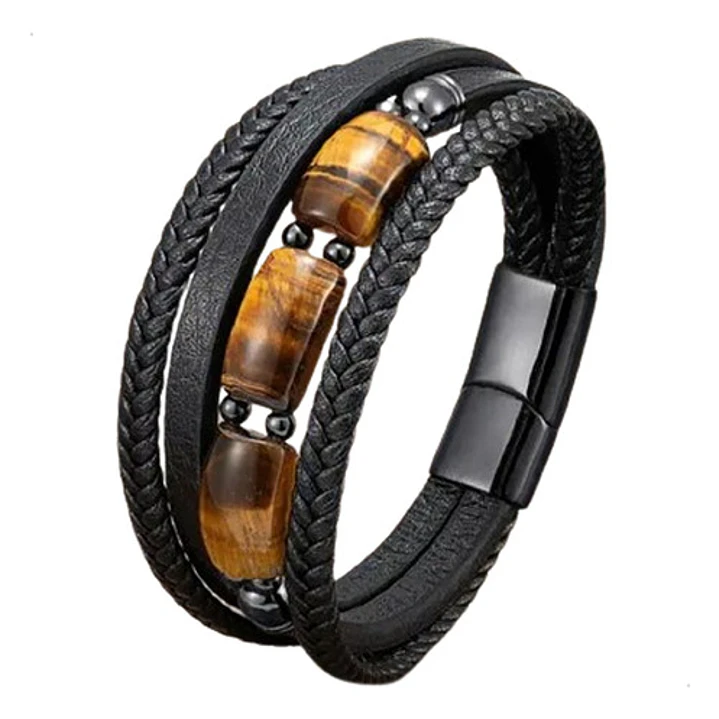 Pulsera Cuero Tiger's Eye, Cierre Magnético, Hombre 1