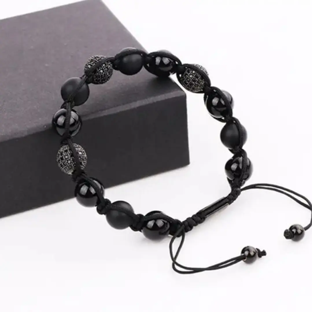 Pulsera Piedras Naturales, Ónix Y Micro-zircones, Ajustable 4