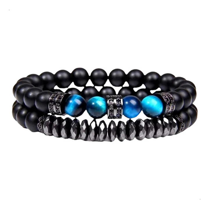 Conjunto Pulseras Ónix, Hematita, Ojo Tigre, Micro-zircones 3