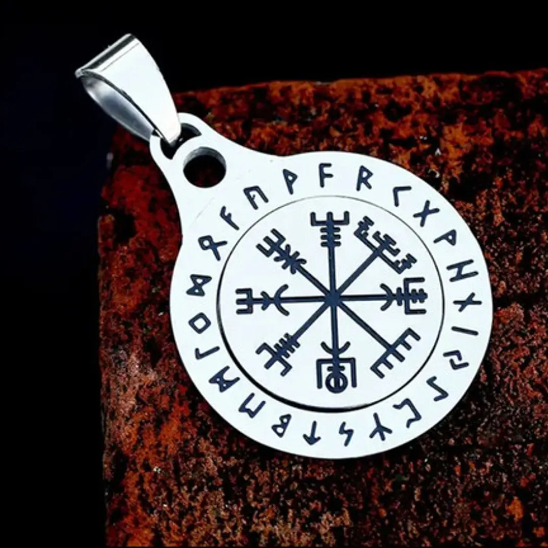 Collar Vikingo Vegvísir Spinner Giratorio, Acero Inoxidable 8