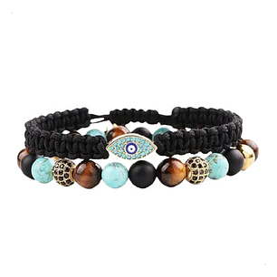 Conjunto Pulseras Eye, Con Mix De Piedras Naturales, Unisex