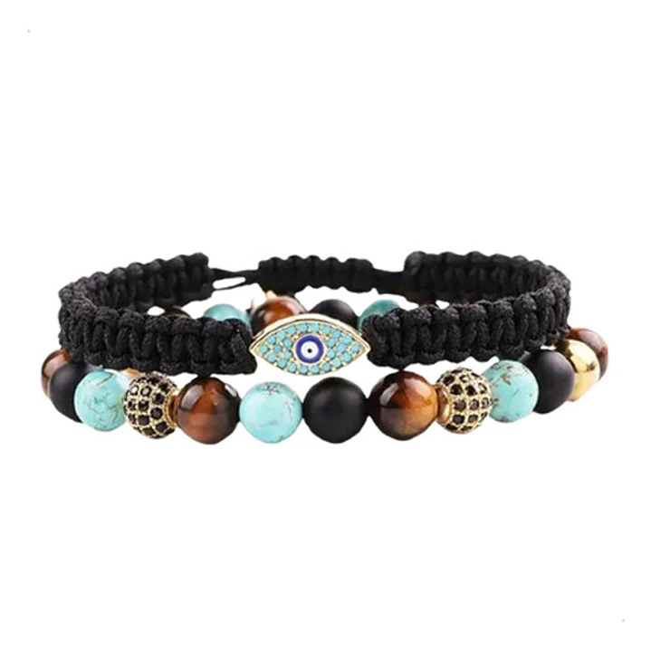 Conjunto Pulseras Eye, Con Mix De Piedras Naturales, Unisex 1