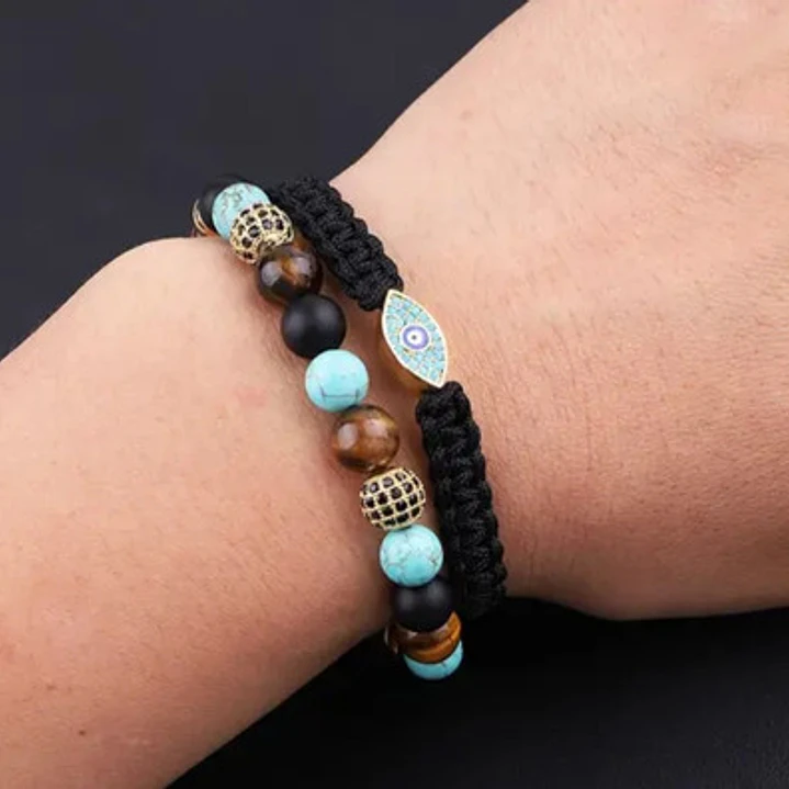 Conjunto Pulseras Eye, Con Mix De Piedras Naturales, Unisex 2