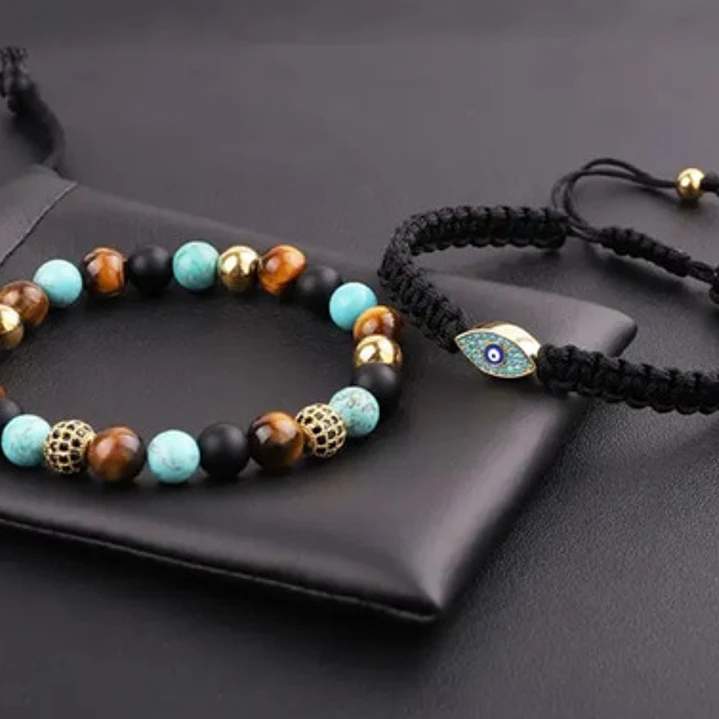 Conjunto Pulseras Eye, Con Mix De Piedras Naturales, Unisex 3