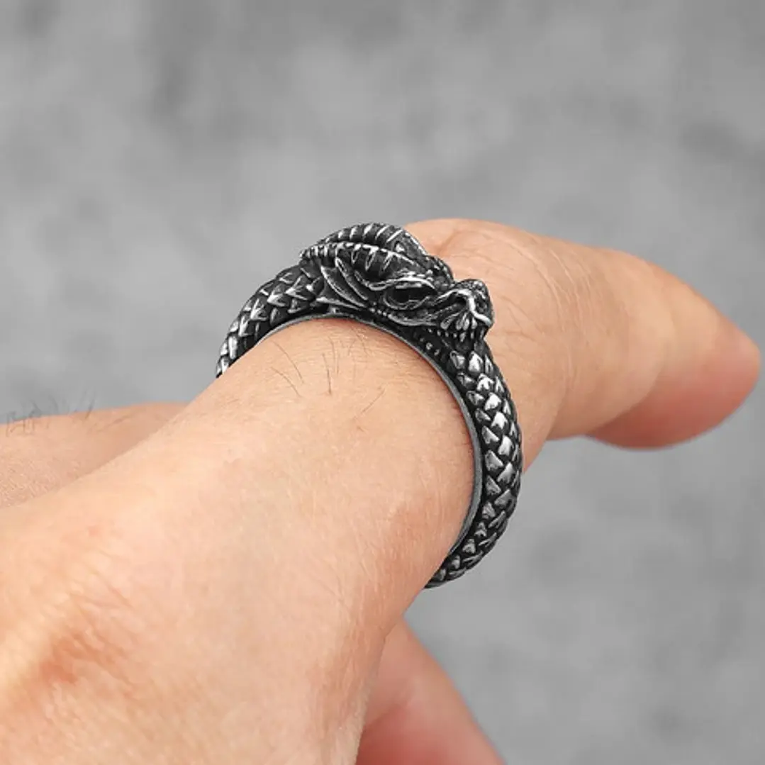 Anillo Dragón Nórdico, Acero Inoxidable, Unisex 2