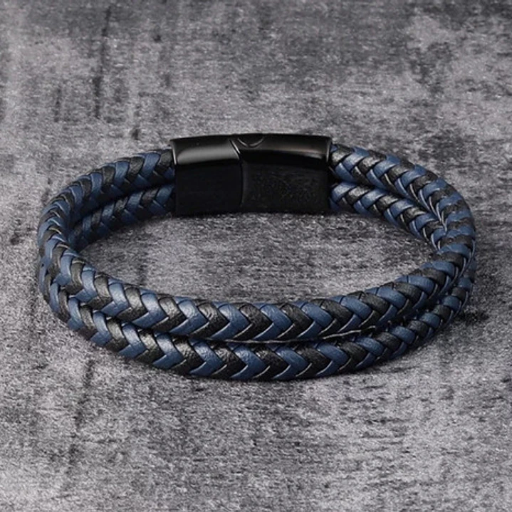 Pulsera Cuero Black Blue Braid, Cierre Magnético, Hombre 3