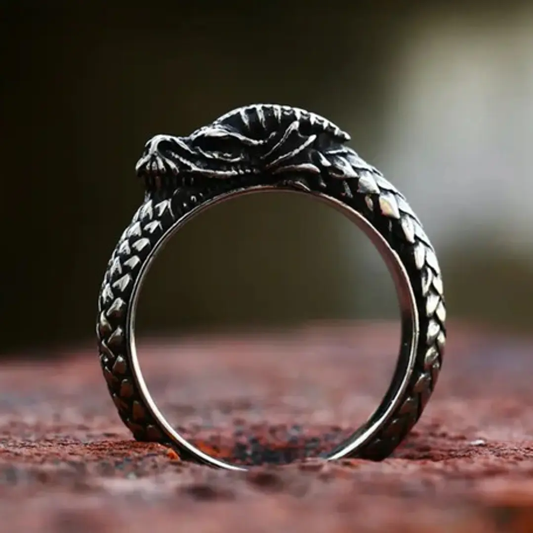 Anillo Dragón Nórdico, Acero Inoxidable, Unisex 4