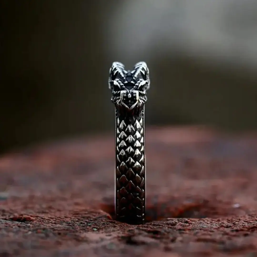 Anillo Dragón Nórdico, Acero Inoxidable, Unisex 5
