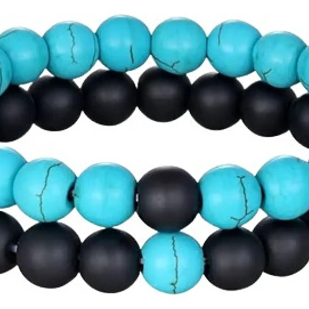Conjunto Pulseras Pareja, Piedras Ónix Y Turquesa, Ajustable 1
