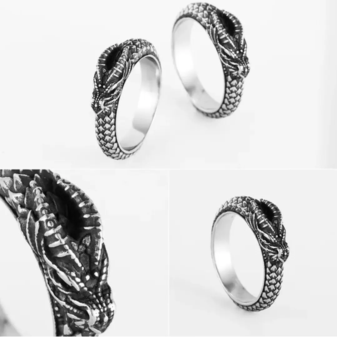 Anillo Dragón Nórdico, Acero Inoxidable, Unisex 7