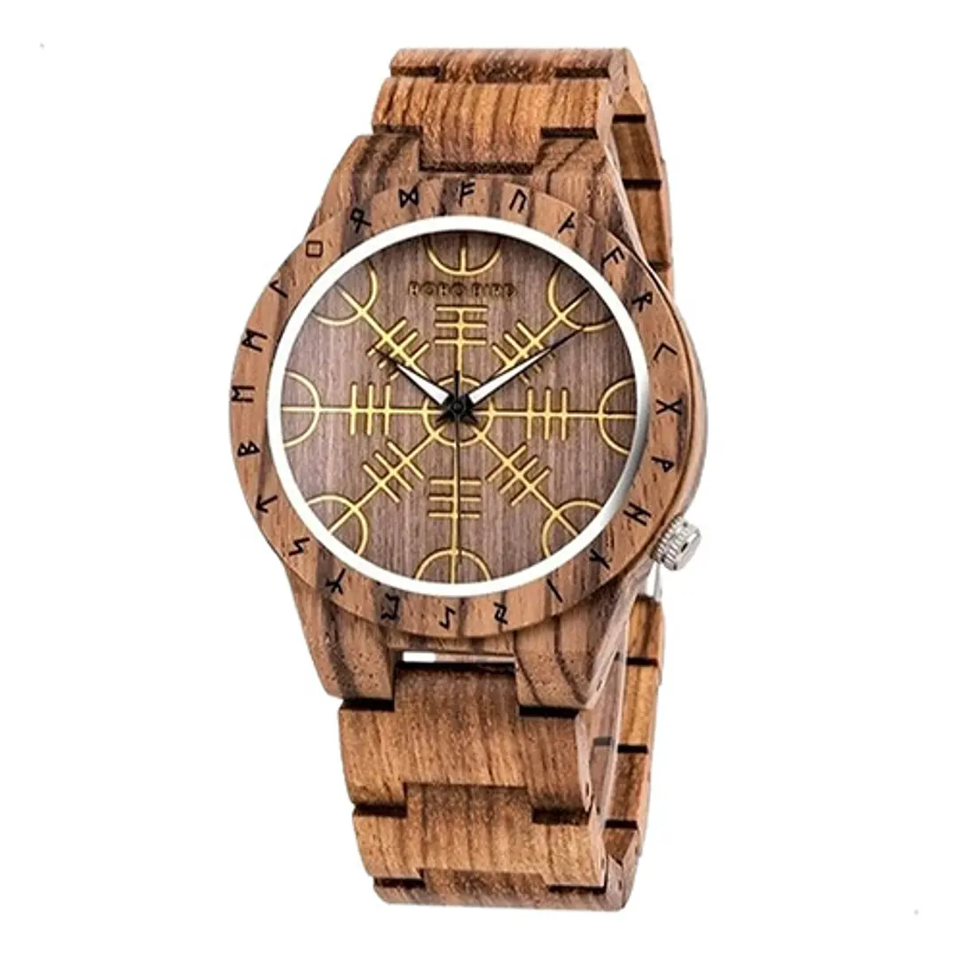 Reloj Vikingo Aegishjalmur Café, Madera Bambú, Hombre 1