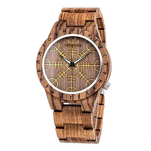 Reloj Vikingo Aegishjalmur Café, Madera Bambú, Hombre