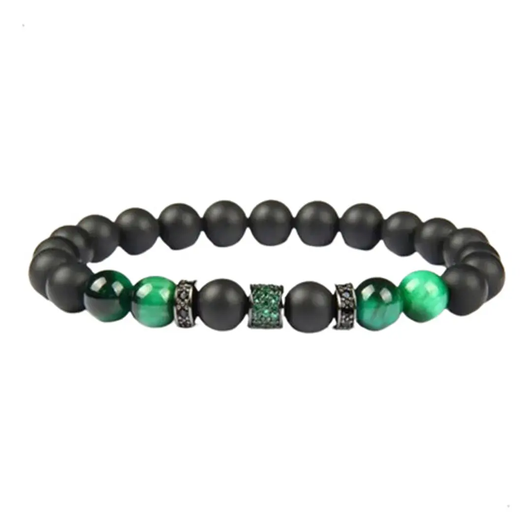 Pulsera Piedras Naturales Ónix Opaco Y Ojo De Tigre, Unisex 1