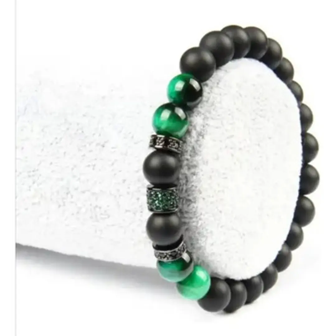 Pulsera Piedras Naturales Ónix Opaco Y Ojo De Tigre, Unisex 2