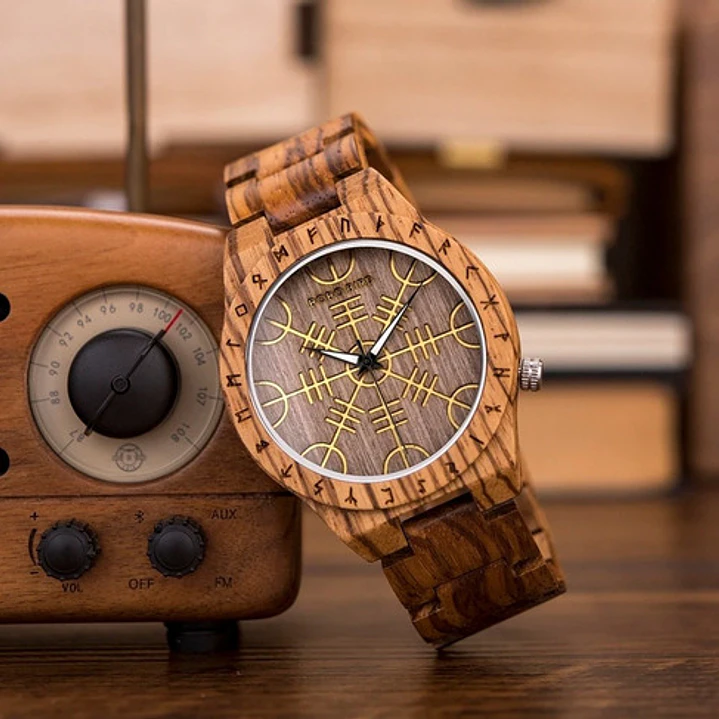 Reloj Vikingo Aegishjalmur Café, Madera Bambú, Hombre 3