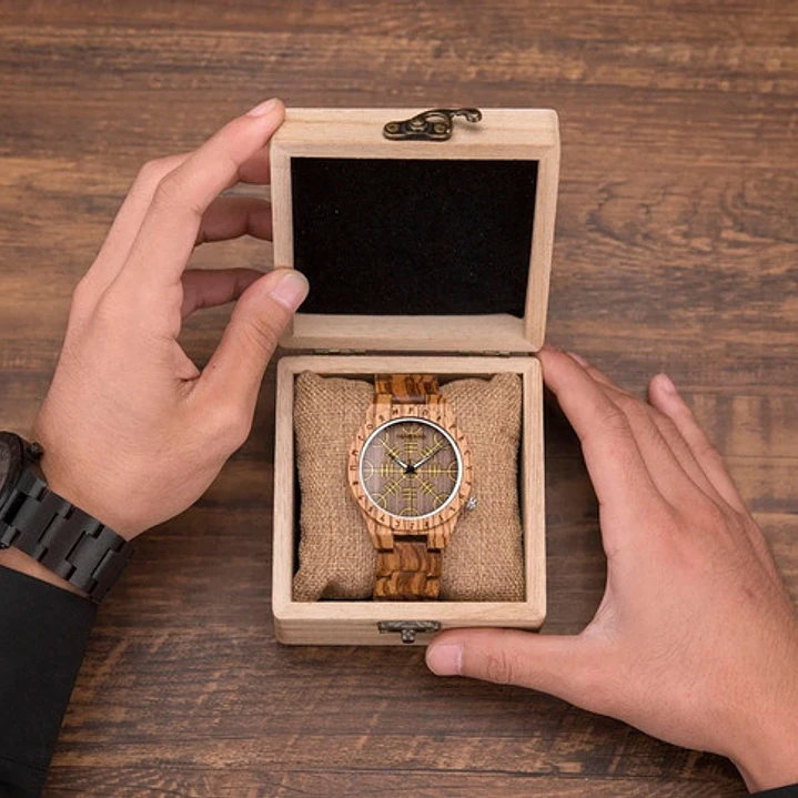 Reloj Vikingo Aegishjalmur Café, Madera Bambú, Hombre 4