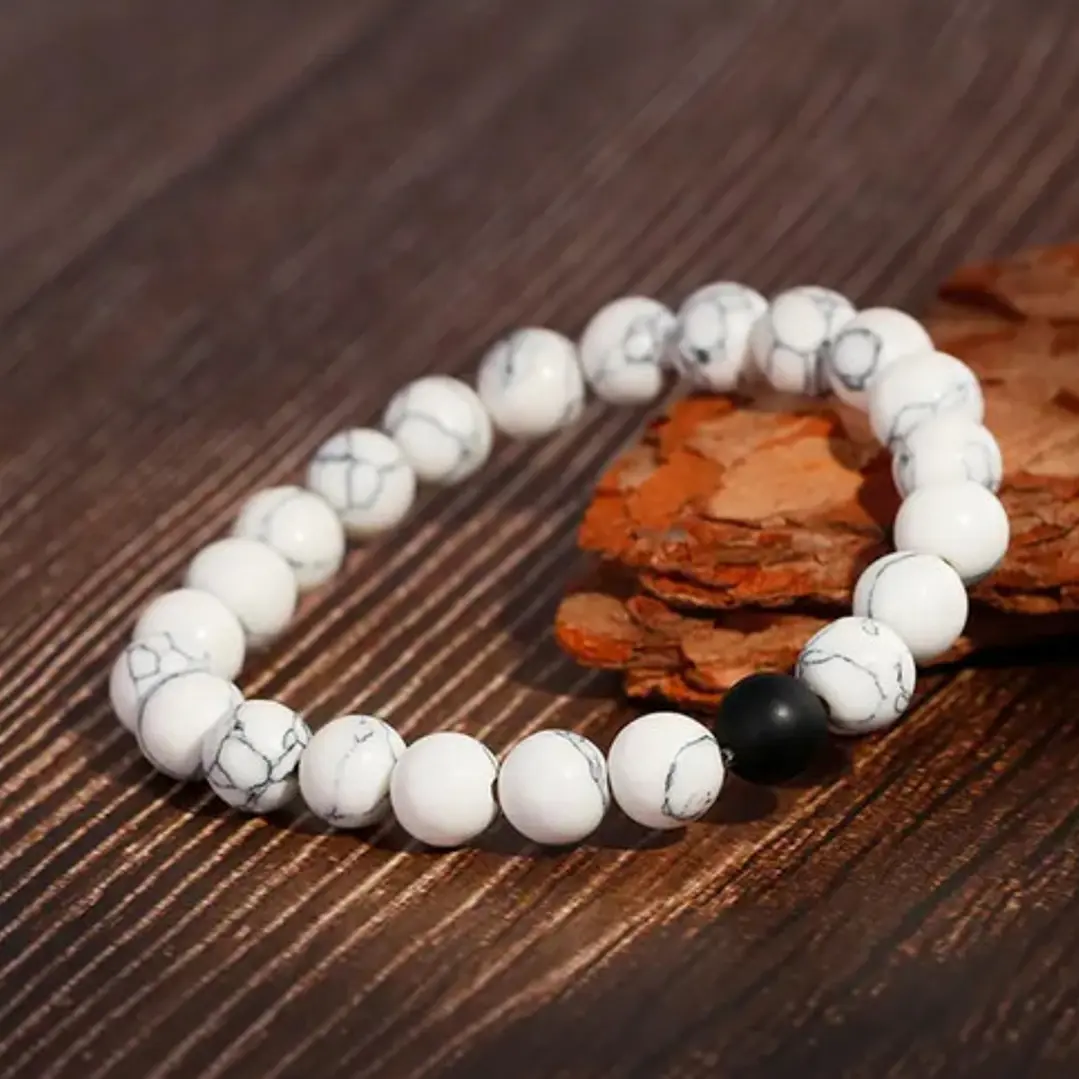 Conjunto Pulseras Pareja, Ónix Opaco Y Howlita, Ajustable 5