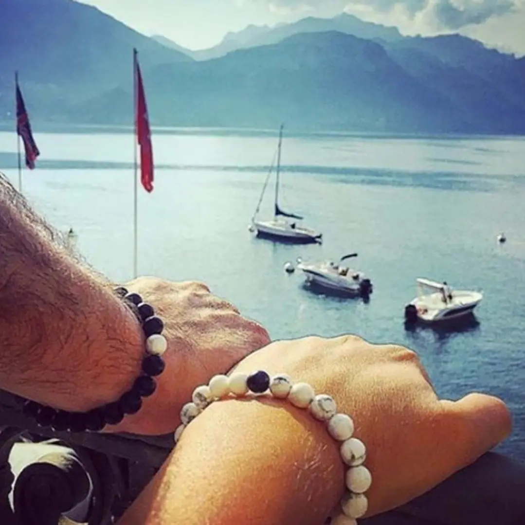 Conjunto Pulseras Pareja, Ónix Opaco Y Howlita, Ajustable 6
