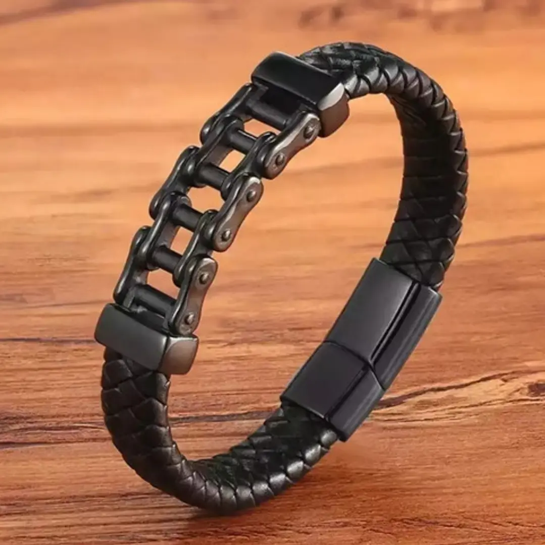 Pulsera Cuero Trenzado Chain, Cierre Magnético, Hombre 6