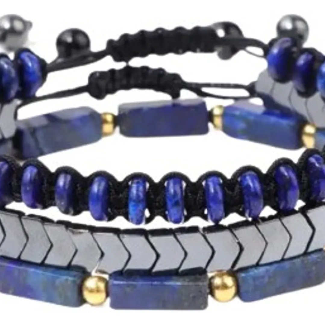 Conjunto Pulseras Lapislázuli-hematita, Unisex, Ajustable 1