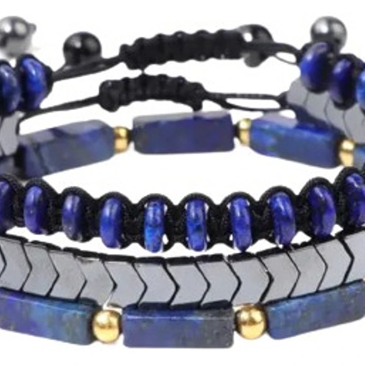 Conjunto Pulseras Lapislázuli-hematita, Unisex, Ajustable 1
