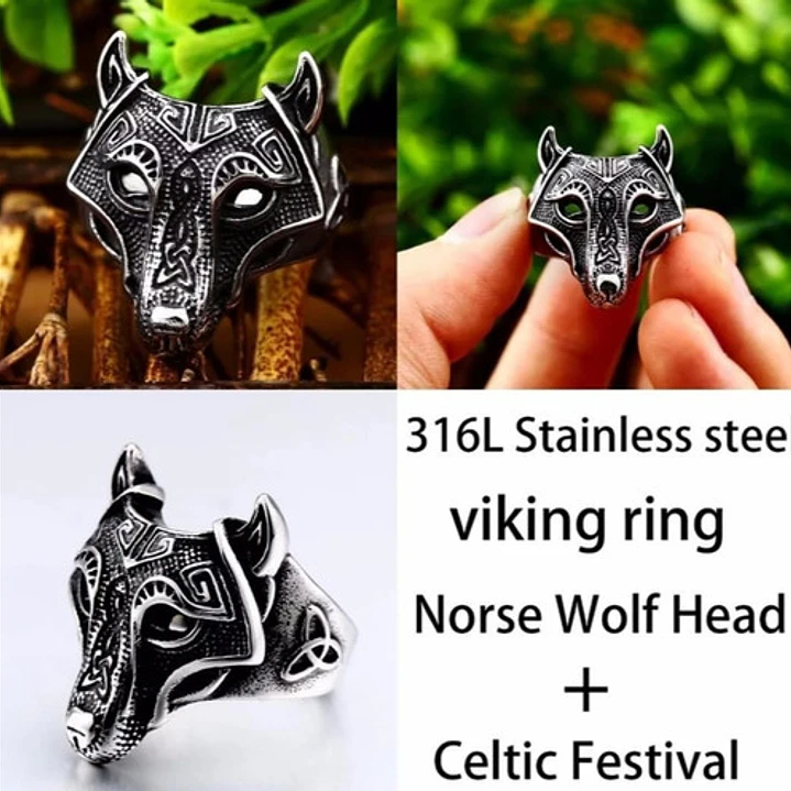 Anillo Vikingo Nordic Fenrir, Acero Inoxidable, Hombre 5
