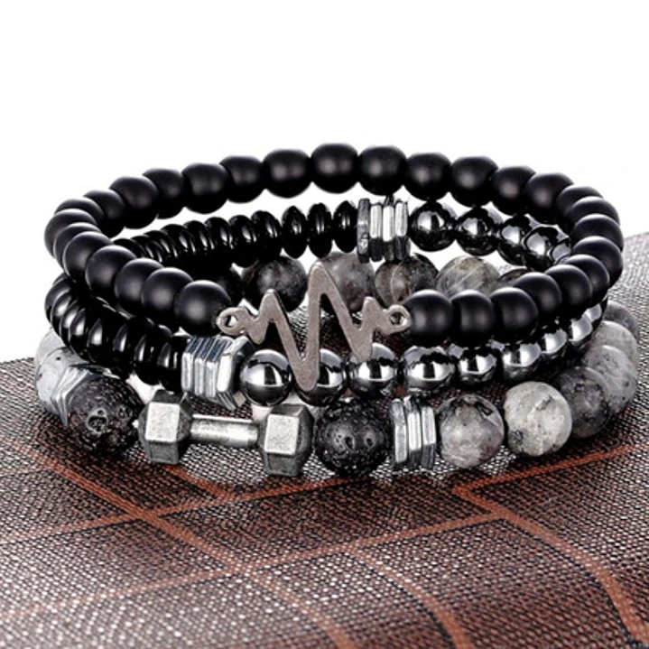 Conjunto Pulseras Piedras Naturales Y Acero, Unisex 2