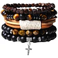 Pulsera Piedras Naturales, Madera Y Cuero Modelo Cross - Miniatura 1